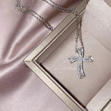 Zircon Stone Cross Pendant Silver Chain Women Jewelry Gift