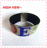 Crystal Rhinestone Leather Bangle Bracelet
