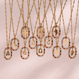Colorful Rhinestone Steel Zodiac Sign Pendant Necklace - Christmas Gift