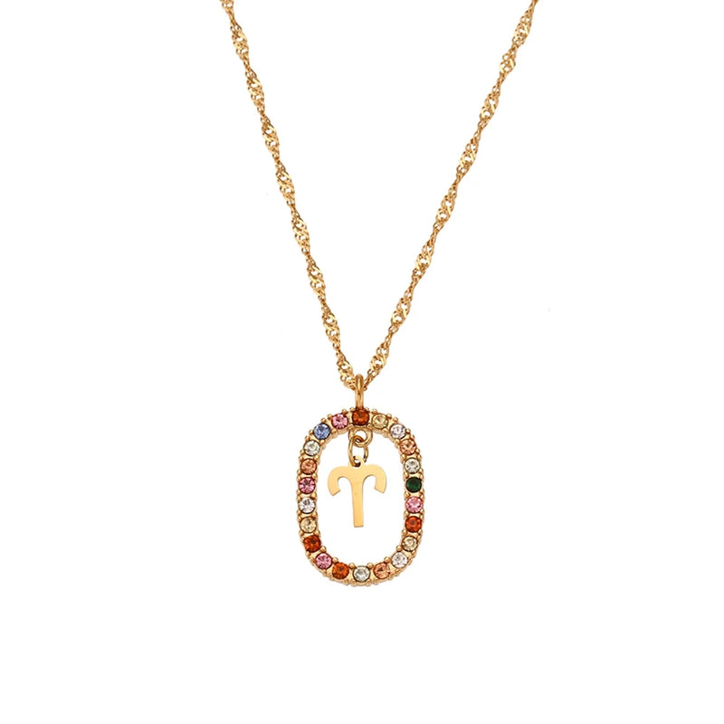 Colorful Rhinestone Steel Zodiac Sign Pendant Necklace - Christmas Gift