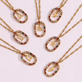 Colorful Rhinestone Steel Zodiac Sign Pendant Necklace - Christmas Gift