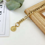Cuban Link Womens Charm Bracelet Elizabeth Portrait Coin