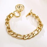Cuban Link Womens Charm Bracelet Elizabeth Portrait Coin