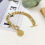 Cuban Link Womens Charm Bracelet Elizabeth Portrait Coin
