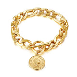 Cuban Link Womens Charm Bracelet Elizabeth Portrait Coin