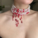 Y2K Blood Drop Pearl Multi-Layer Necklace