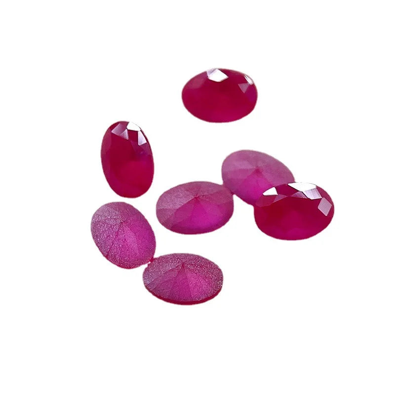 Blood-red Ruby Oval Faceted Frosted Bottom Loose Gemstone LAB-CREARED