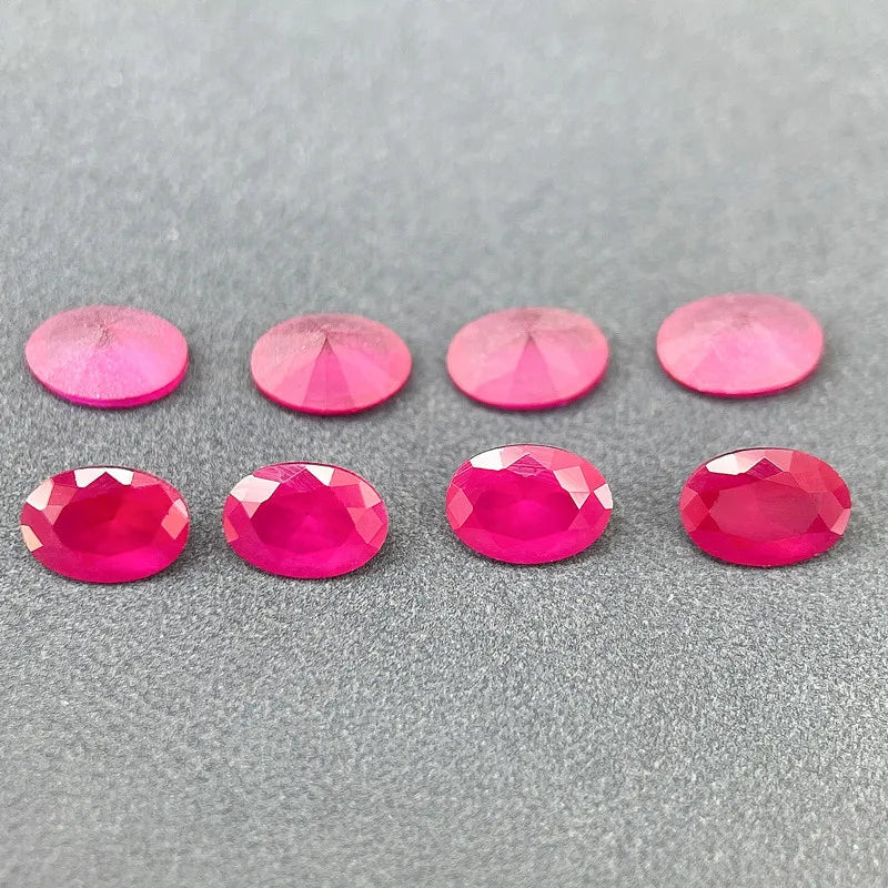Blood-red Ruby Oval Faceted Frosted Bottom Loose Gemstone LAB-CREARED