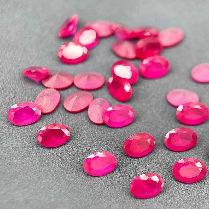 Blood-red Ruby Oval Faceted Frosted Bottom Loose Gemstone LAB-CREARED