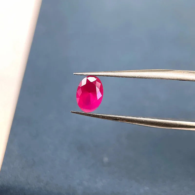 Blood-red Ruby Oval Faceted Frosted Bottom Loose Gemstone LAB-CREARED