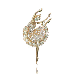 Ballet Girl Brass Brooch with Rhinestones
