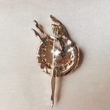 Ballet Girl Brass Brooch with Rhinestones