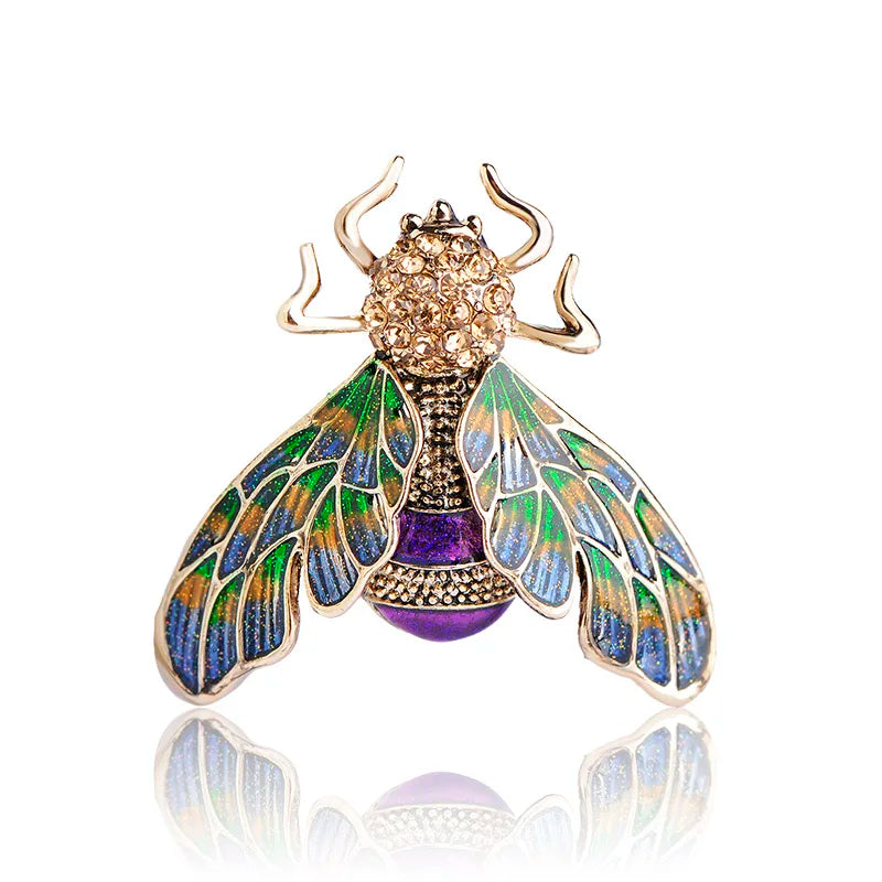 Enamel Insect Bee Brooch Crystal Gold Alloy Metal Brooches