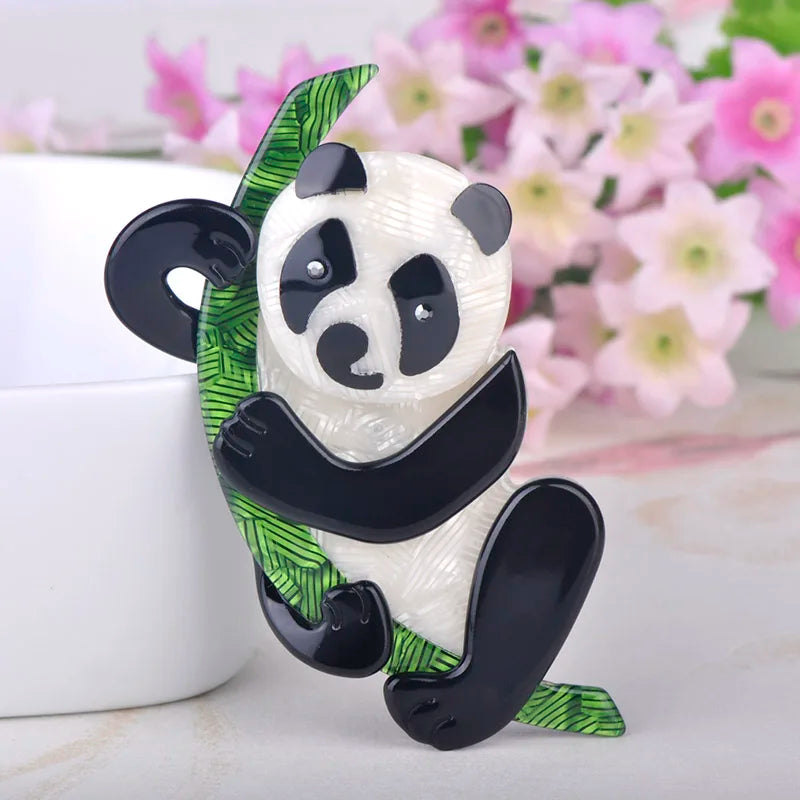 Bamboo Panda Shape Brooch Pin Acrylic Gunblack Jewelry for Girls Kids