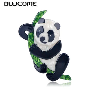 Bamboo Panda Shape Brooch Pin Acrylic Gunblack Jewelry for Girls Kids