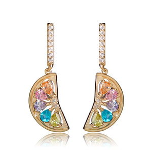 Orange Lemon CZ Earrings For Women Girls Fruit Dangle Ear Jewelry