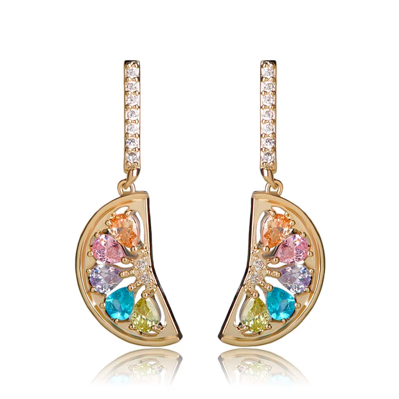 Orange Lemon CZ Earrings For Women Girls Fruit Dangle Ear Jewelry