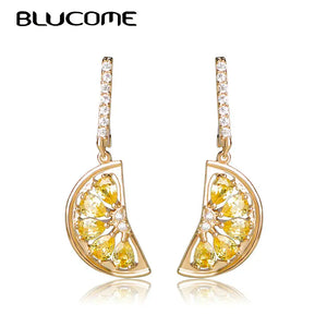 Orange Lemon CZ Earrings For Women Girls Fruit Dangle Ear Jewelry