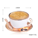 Coffee Cup Spoon Disc Shape Enamel Brooch Pins