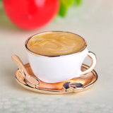 Coffee Cup Spoon Disc Shape Enamel Brooch Pins