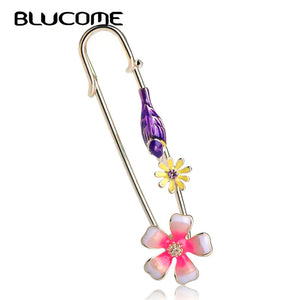 Pink Flower Bird Shape Brooch Pins Enamel Alloy Jewelry Women Girls