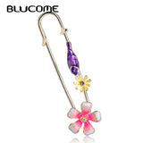 Pink Flower Bird Shape Brooch Pins Enamel Alloy Jewelry Women Girls