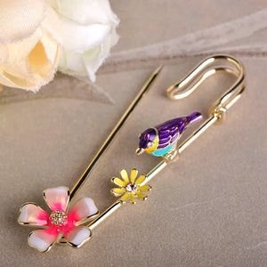Pink Flower Bird Shape Brooch Pins Enamel Alloy Jewelry Women Girls