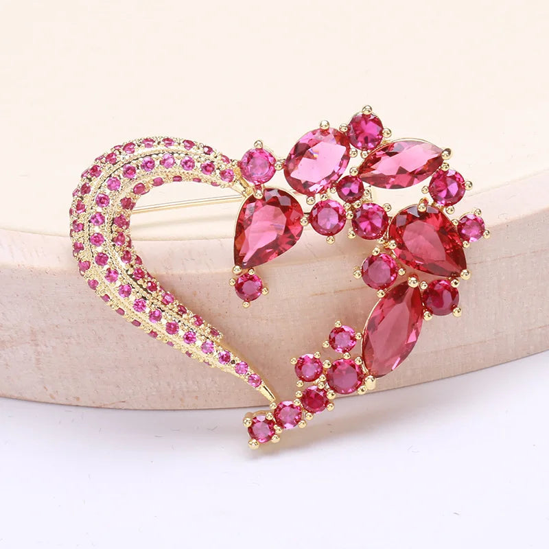 Love Shape Zircon Brooch Pin Women Jewelry Accessories