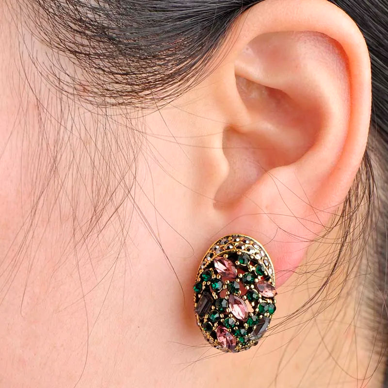 Vintage Crystal Stud Earrings French Hooks Brincos Ouro Joias