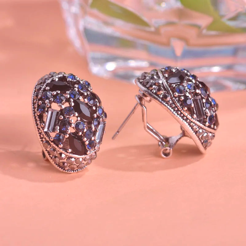 Vintage Crystal Stud Earrings French Hooks Brincos Ouro Joias