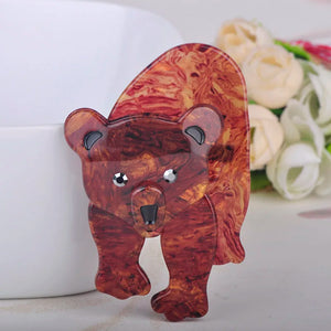 Brown Bear Shape Brooch Acrylic Jewelry Lady Kid Party Gift Chest Ornament