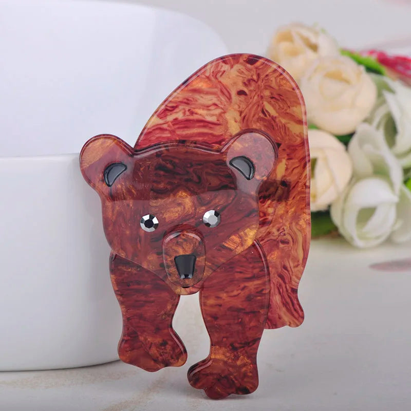 Brown Bear Shape Brooch Acrylic Jewelry Lady Kid Party Gift Chest Ornament