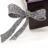 Vintage Gray Rhinestone Bow Brooch for Women Wedding Bridal Hats