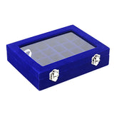 24 Slot Velvet Glass Jewelry Box Organizer Rings Earrings Tray Display
