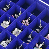 24 Slot Velvet Glass Jewelry Box Organizer Rings Earrings Tray Display