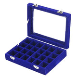 24 Slot Velvet Glass Jewelry Box Organizer Rings Earrings Tray Display