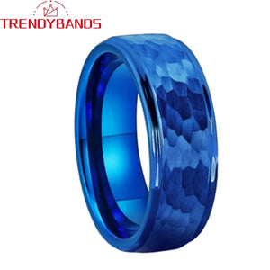 8mm 6mm Tungsten Wedding Rings Hammer Stepped Edges
