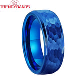 8mm 6mm Tungsten Wedding Rings Hammer Stepped Edges