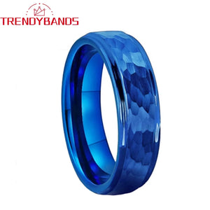 8mm 6mm Tungsten Wedding Rings Hammer Stepped Edges