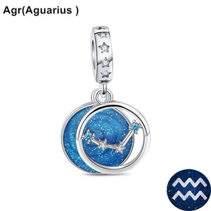 925 Silver Zodiac Constellation Pendant Charm DIY Beads