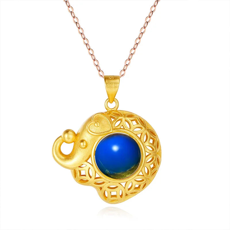 Amber Elephant Pendant 925 Silver Necklace Gemstones Gift