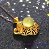 Amber Elephant Pendant 925 Silver Necklace Gemstones Gift