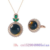 925 Silver Amber Pendant Necklace Chinese Ring Women Gemstone Zircon