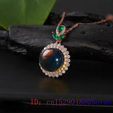 925 Silver Amber Pendant Necklace Chinese Ring Women Gemstone Zircon