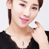 Aquamarine Diamond Pendant Necklace Crystal Choker Silver Jewelry