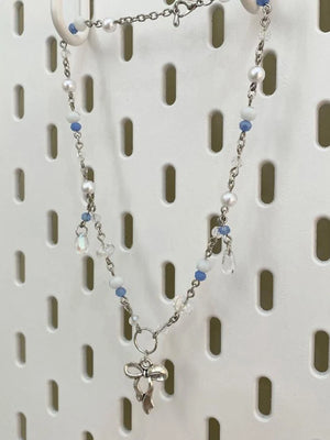 Beaded Bow Pendant Necklace Charm Jewelry