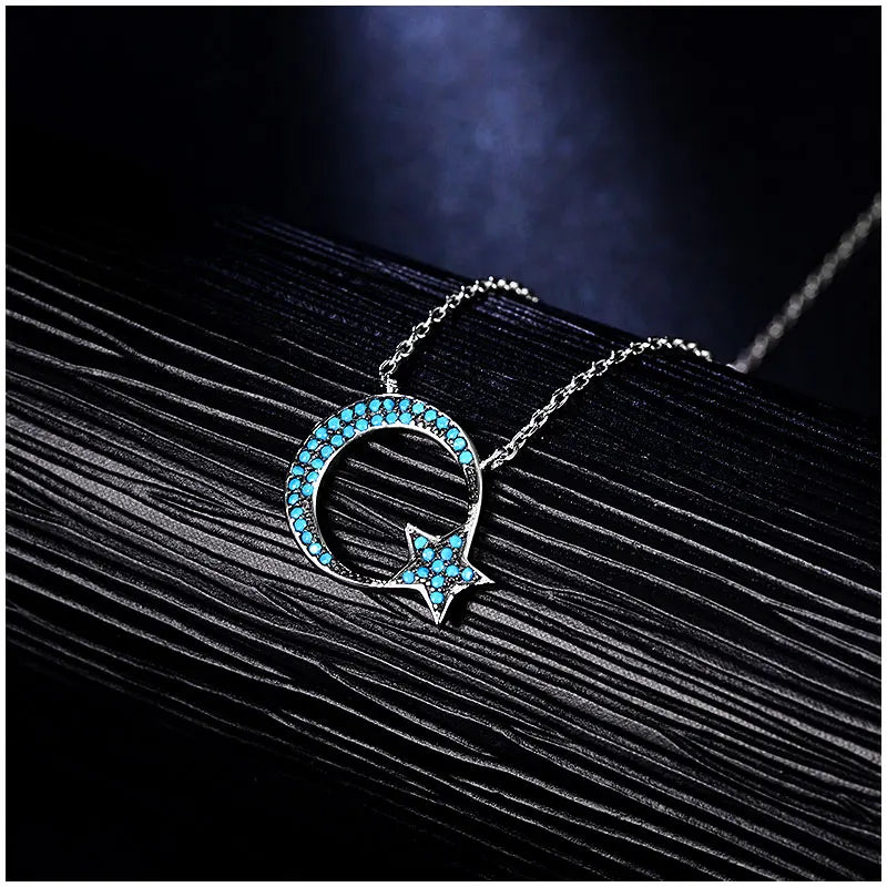 Moon Star Pendant Necklace 925 Silver Link Chain Choker Party Jewelry