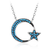 Moon Star Pendant Necklace 925 Silver Link Chain Choker Party Jewelry