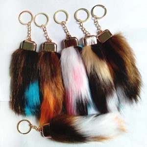 Brown Fur Tails Key Chains Faux Fox Fur Pompon Car Key Ring Bag Charms