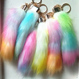 Brown Fur Tails Key Chains Faux Fox Fur Pompon Car Key Ring Bag Charms
